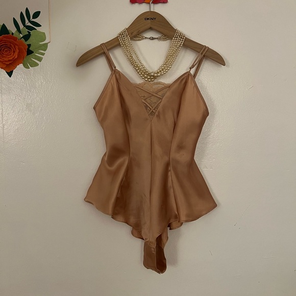 VTG 90s La Senza champagne lingerie Small shortie onesie satin 100% polyester - Picture 7 of 16